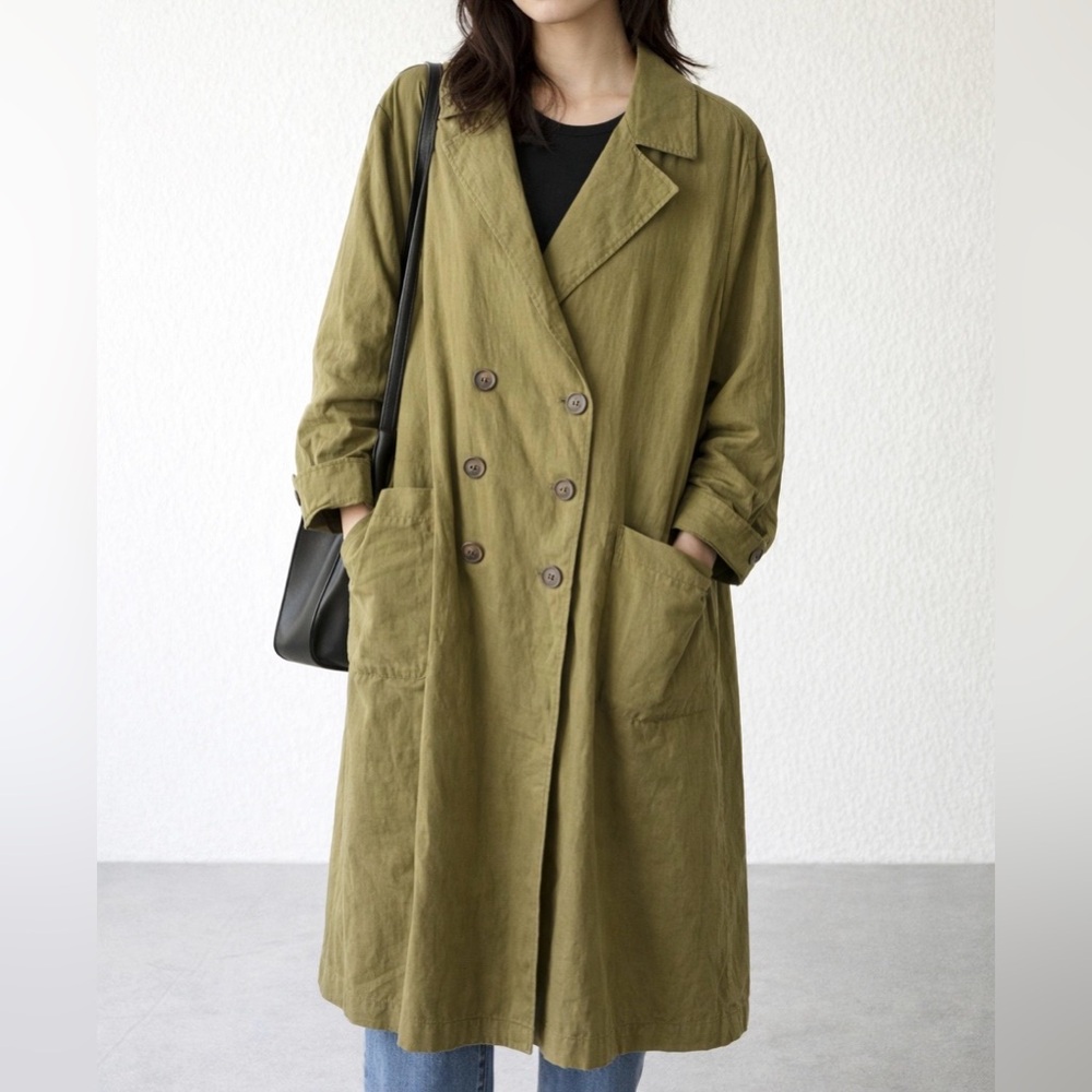 Zara linen double breasted long line trench coats